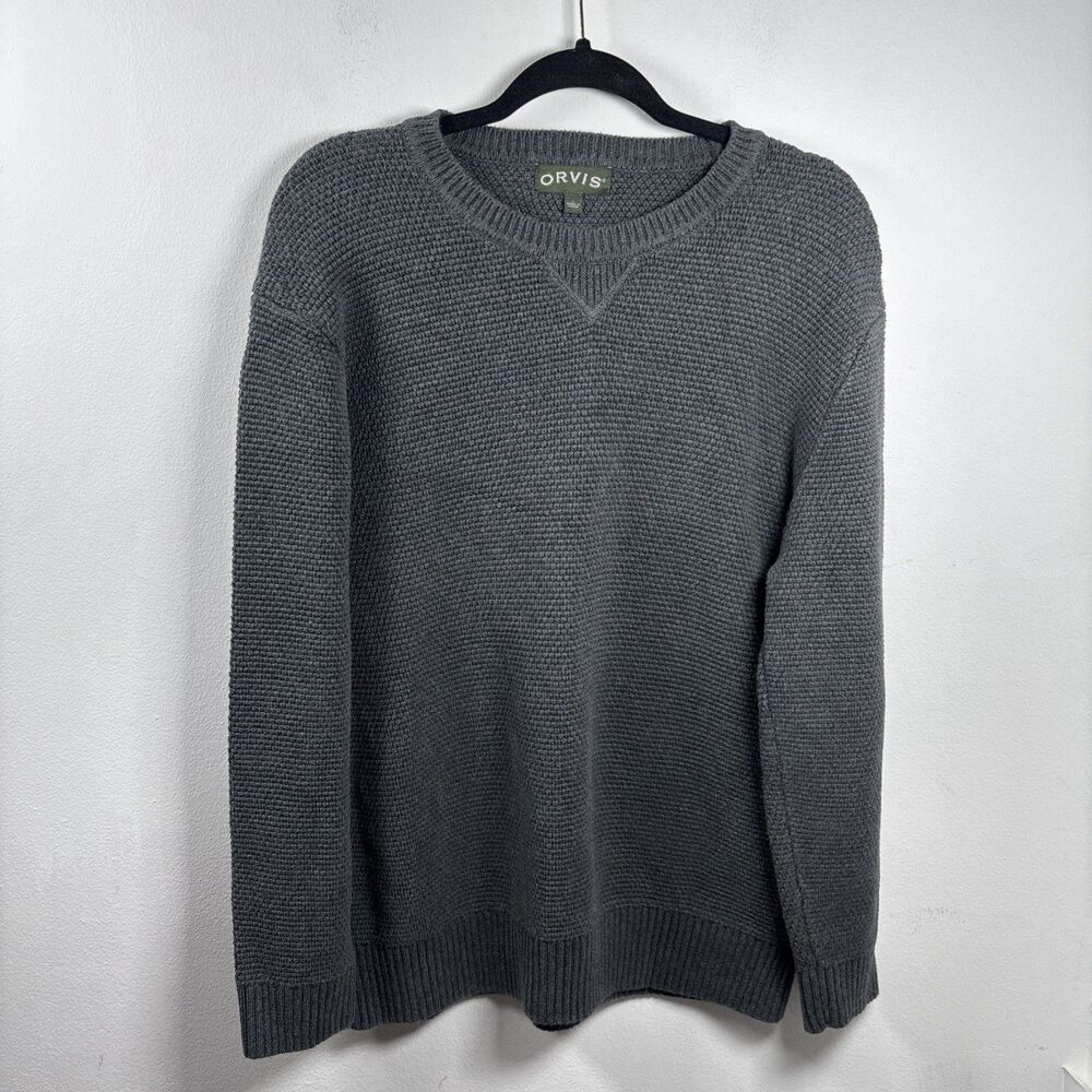 Orvis Men’s Large Gray Waffle Knit Cotton Crewneck Sweater Grandpa Core - Picture 11 of 11